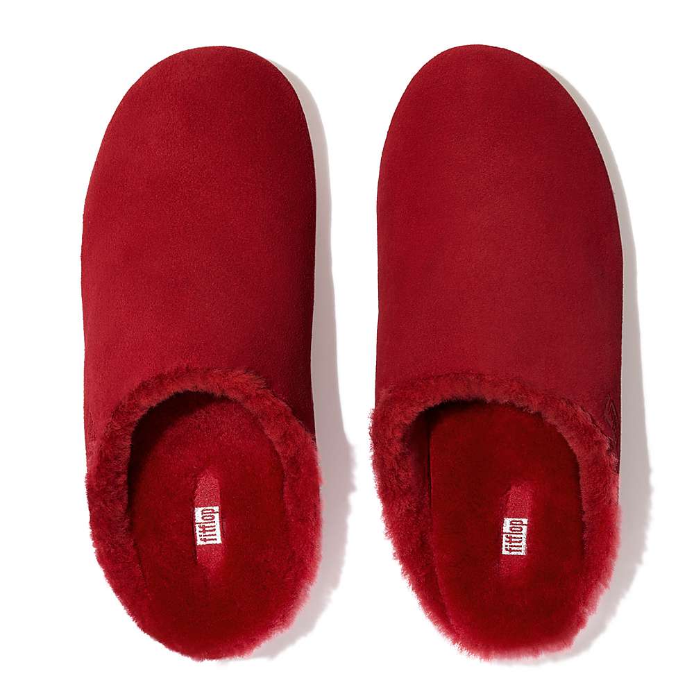 Fitflop CHRISSIE Shearling-Lined Suede Slippers Dames Rood | HUJ562837