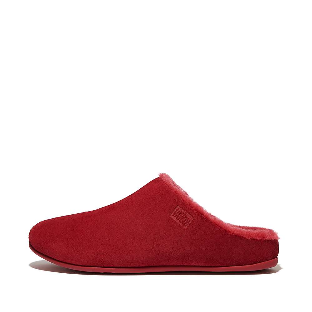 Fitflop CHRISSIE Shearling-Lined Suede Slippers Dames Rood | HUJ562837