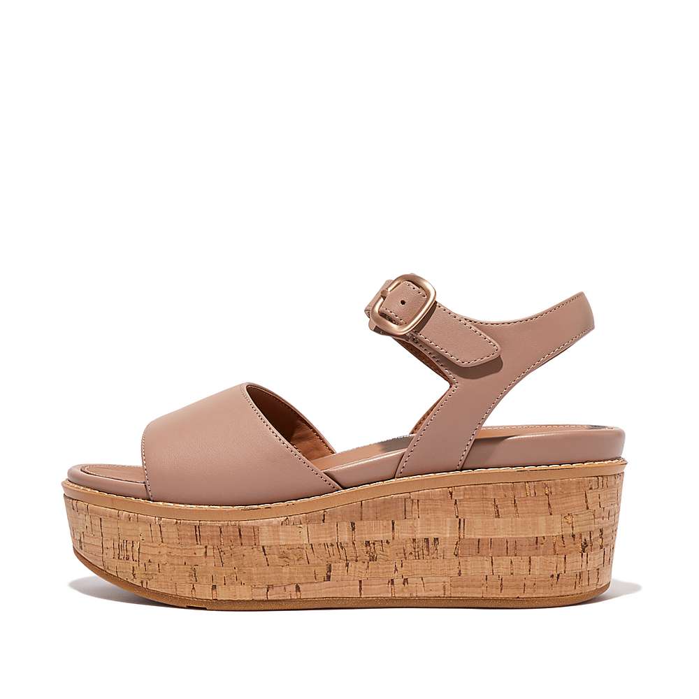 Fitflop ELOISE Cork-Wrap Leather Sleehak Sandalen Dames Beige | OIH742059