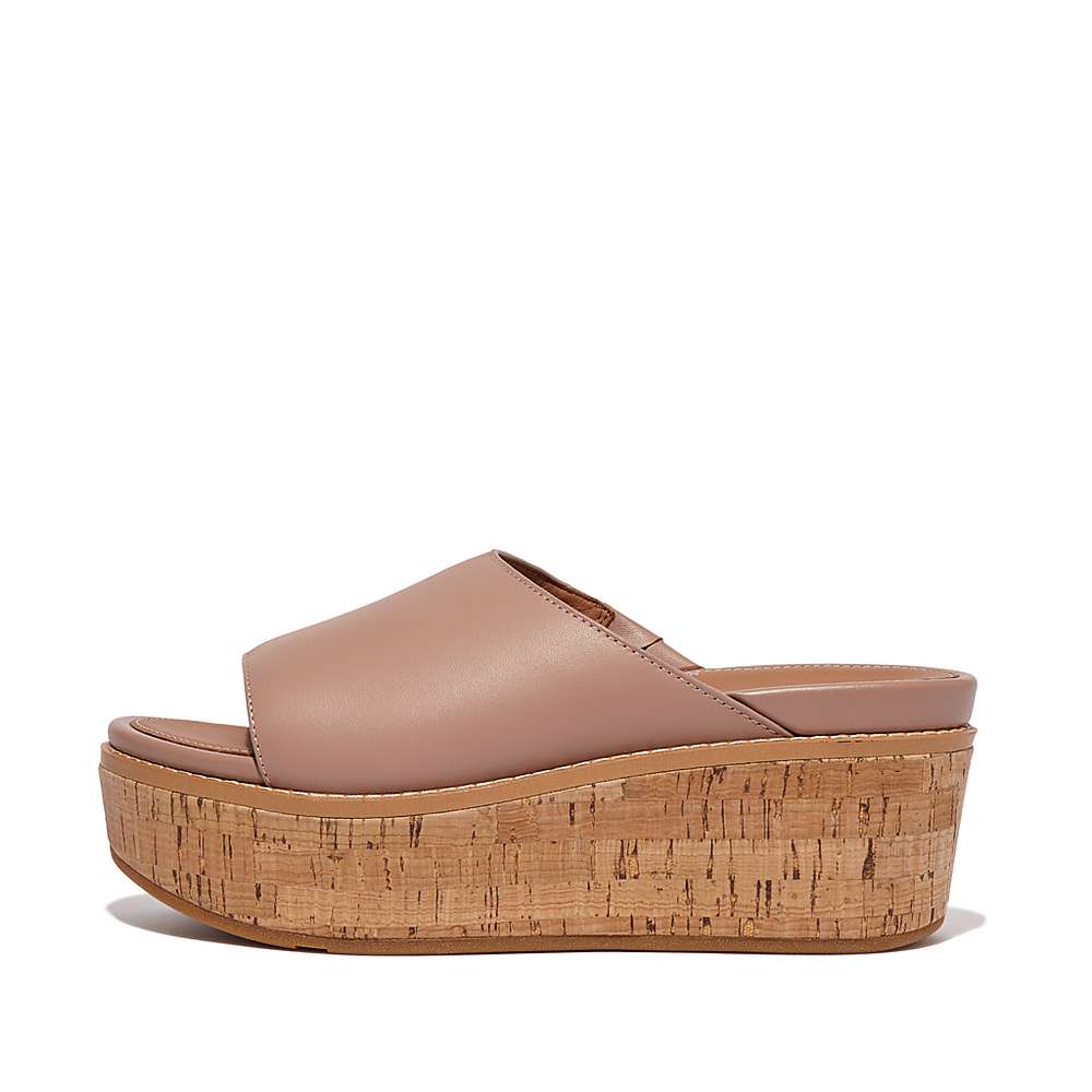 Fitflop ELOISE Cork-Wrap Leather Wedge Slides Sandalen Dames Beige | TMS763954