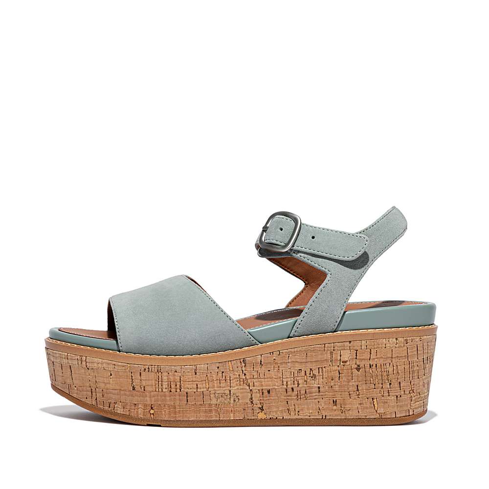 Fitflop ELOISE Cork-Wrap Suede Sleehak Sandalen Dames Blauw | OPK380967