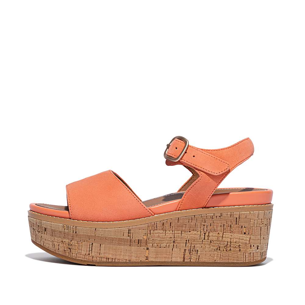 Fitflop ELOISE Cork-Wrap Suede Sleehak Sandalen Dames Oranje Koraal | PVD617928