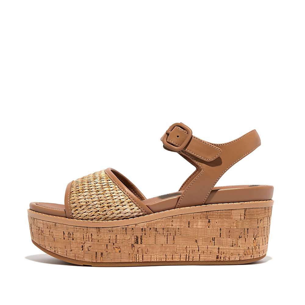 Fitflop ELOISE Cork-Wrap Woven Back-Strap Sleehak Sandalen Dames Bruin Wit | NVR379520