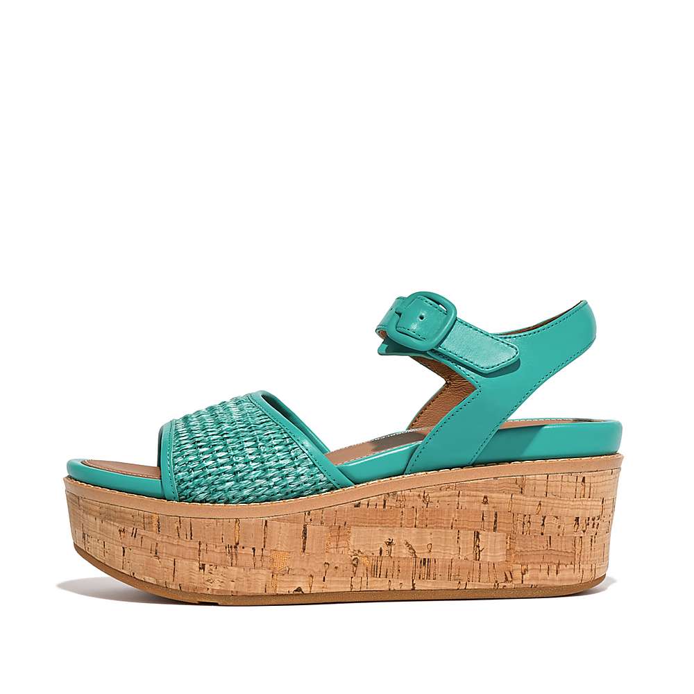 Fitflop ELOISE Cork-Wrap Woven Back-Strap Sleehak Sandalen Dames Blauw Wit | NVY764803