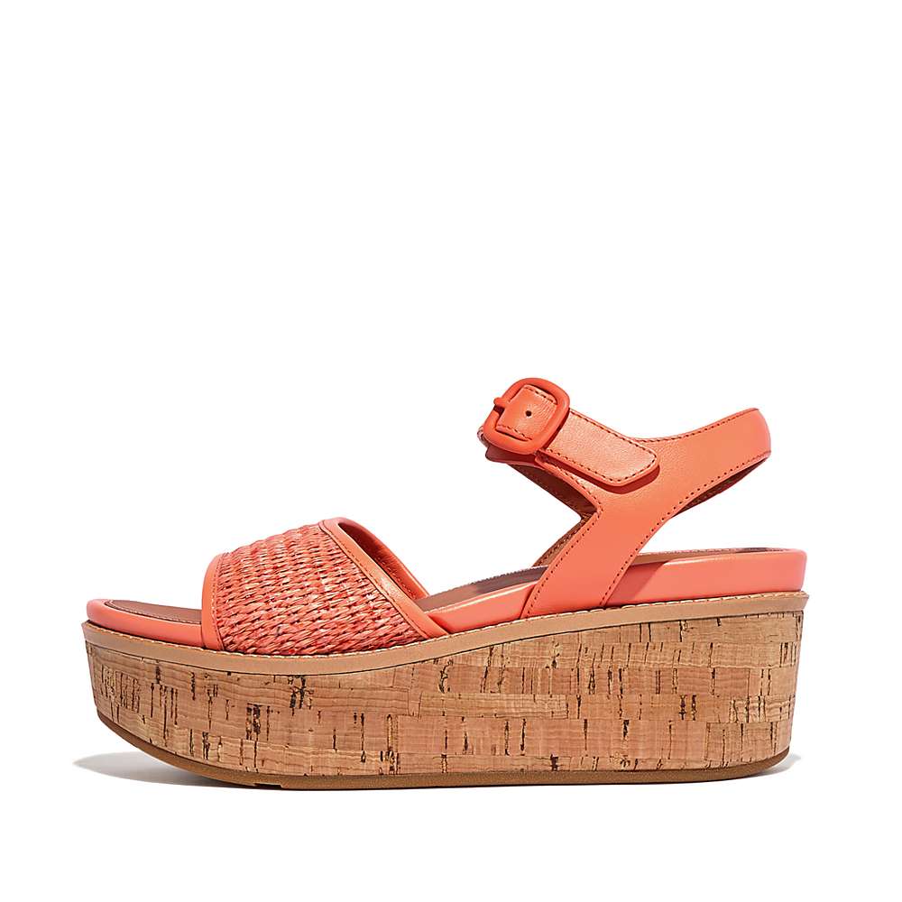 Fitflop ELOISE Cork-Wrap Woven Back-Strap Sleehak Sandalen Dames Oranje Koraal | TOH570348