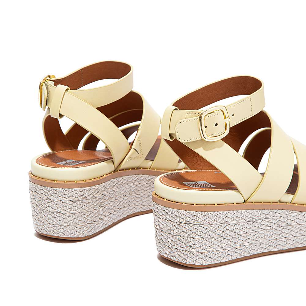 Fitflop ELOISE Espadrille Leather Sleehak Sandalen Dames Geel | MHD715284