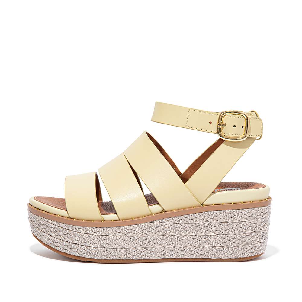 Fitflop ELOISE Espadrille Leather Sleehak Sandalen Dames Geel | MHD715284