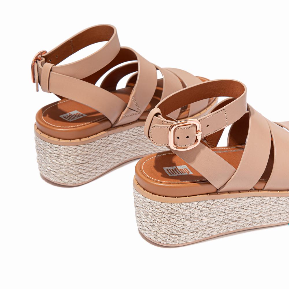 Fitflop ELOISE Espadrille Leather Sleehak Sandalen Dames Beige | VOK698215