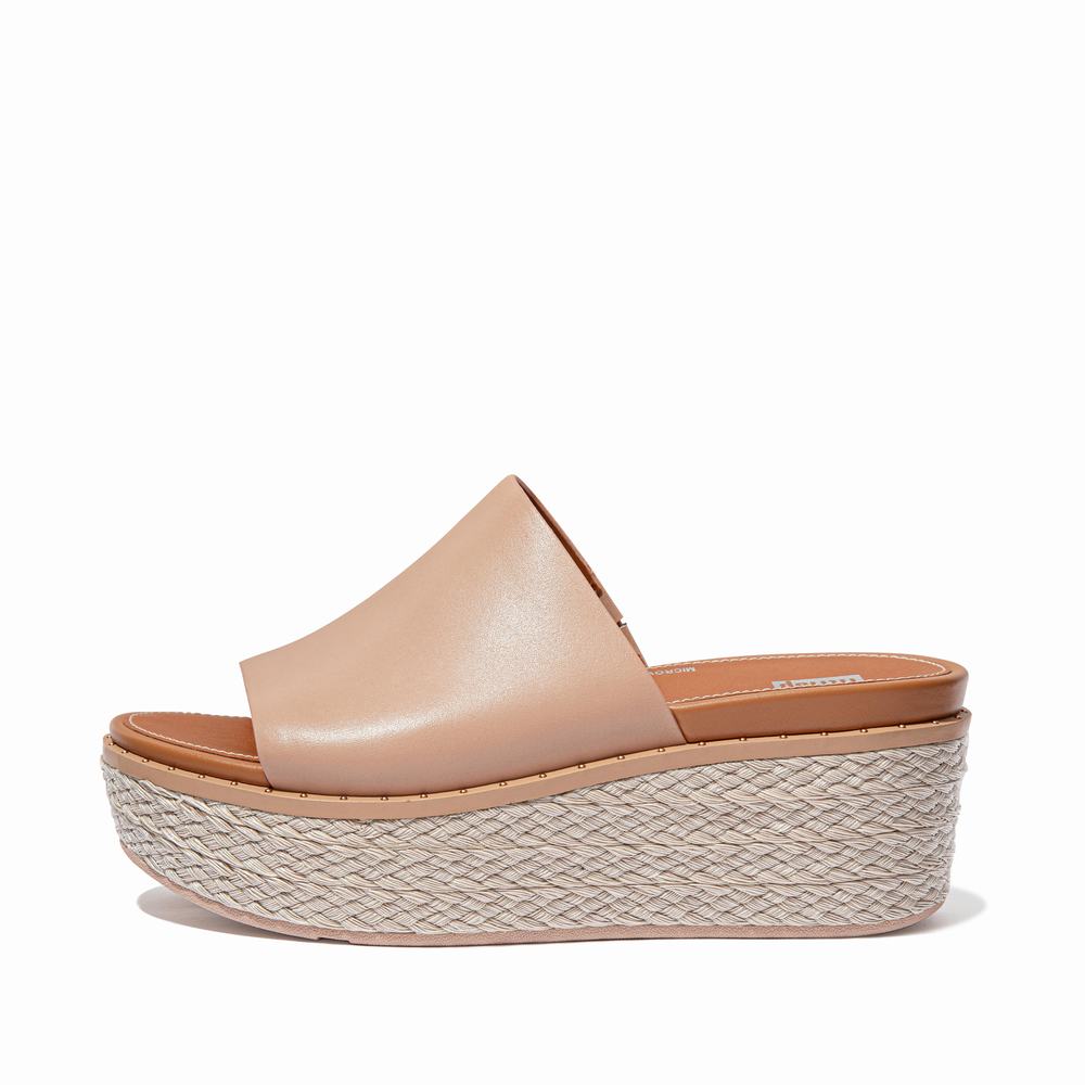 Fitflop ELOISE Espadrille Leather Wedge Slides Sandalen Dames Beige | IGO764910