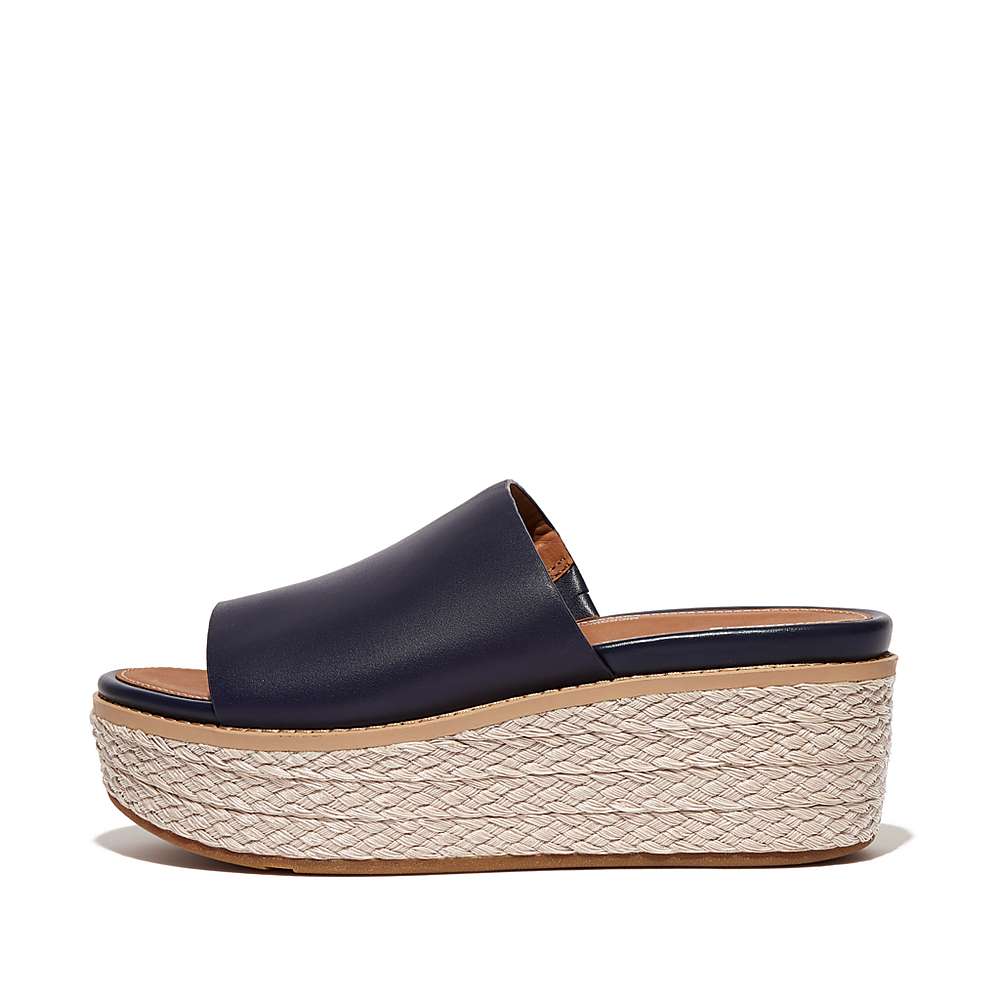 Fitflop ELOISE Espadrille Leather Wedge Slides Sandalen Dames Donkerblauw | WXO723549