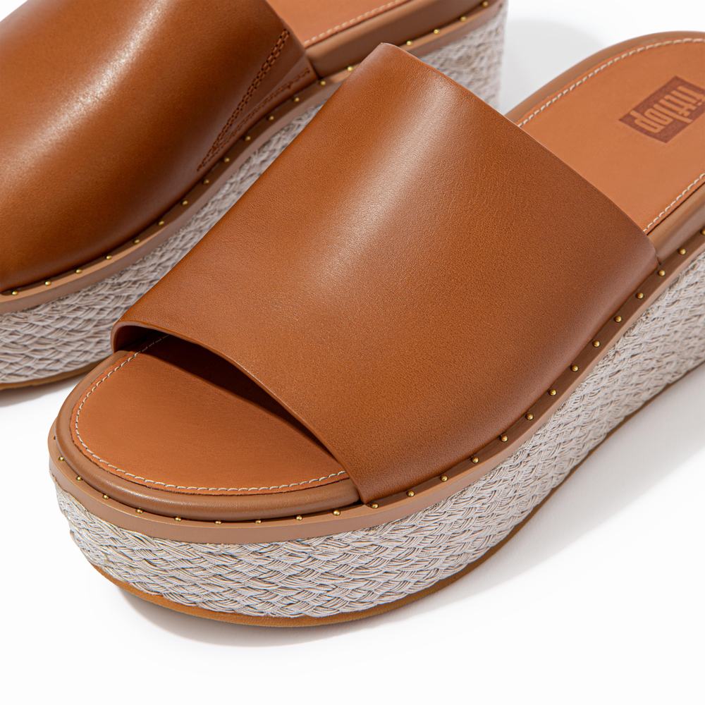 Fitflop ELOISE Espadrille Leather Wedge Slides Sandalen Dames Lichtbruin | YQH097354