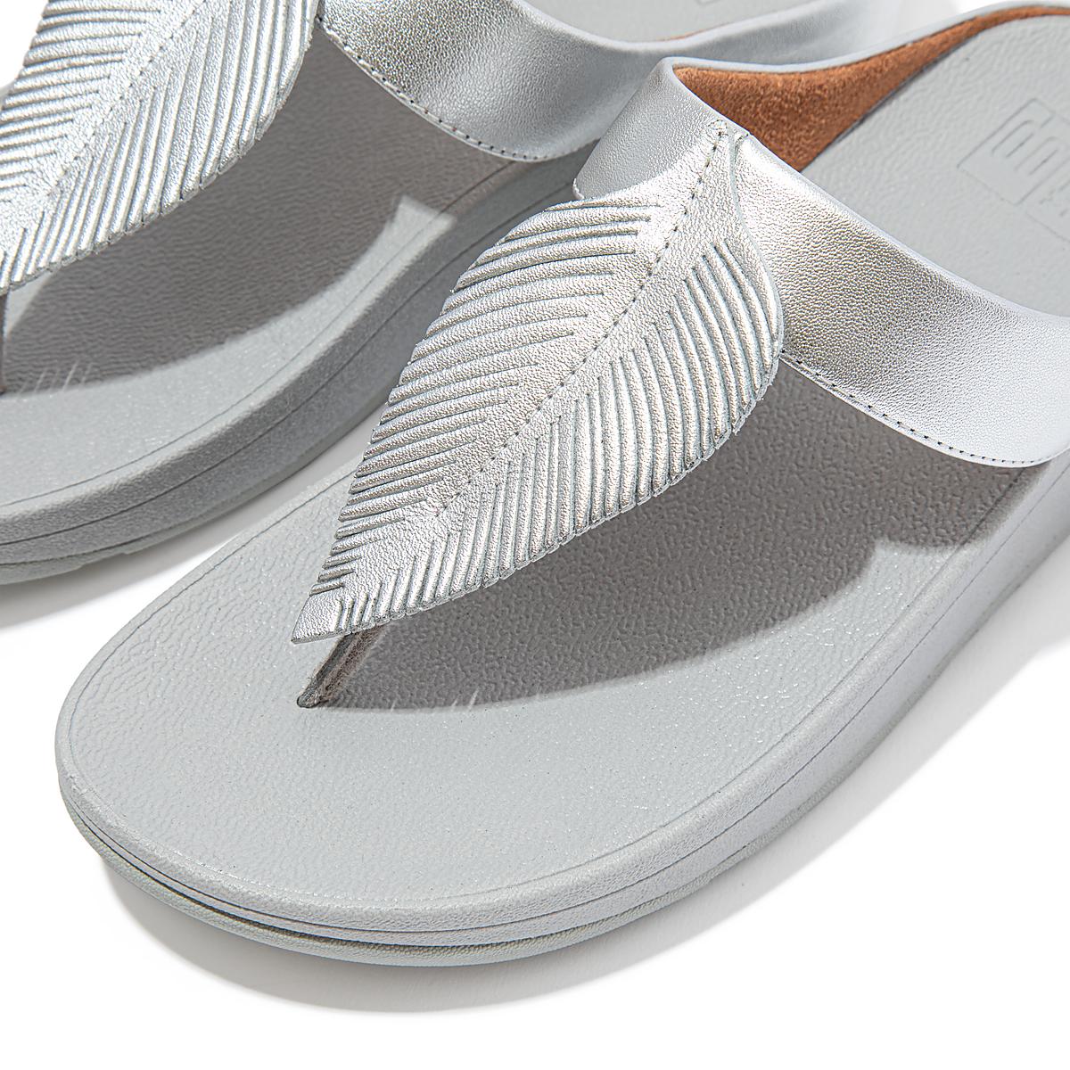 Fitflop FINO Feather Metallic Toe-Post Sandalen Dames Zilver | GOQ347516