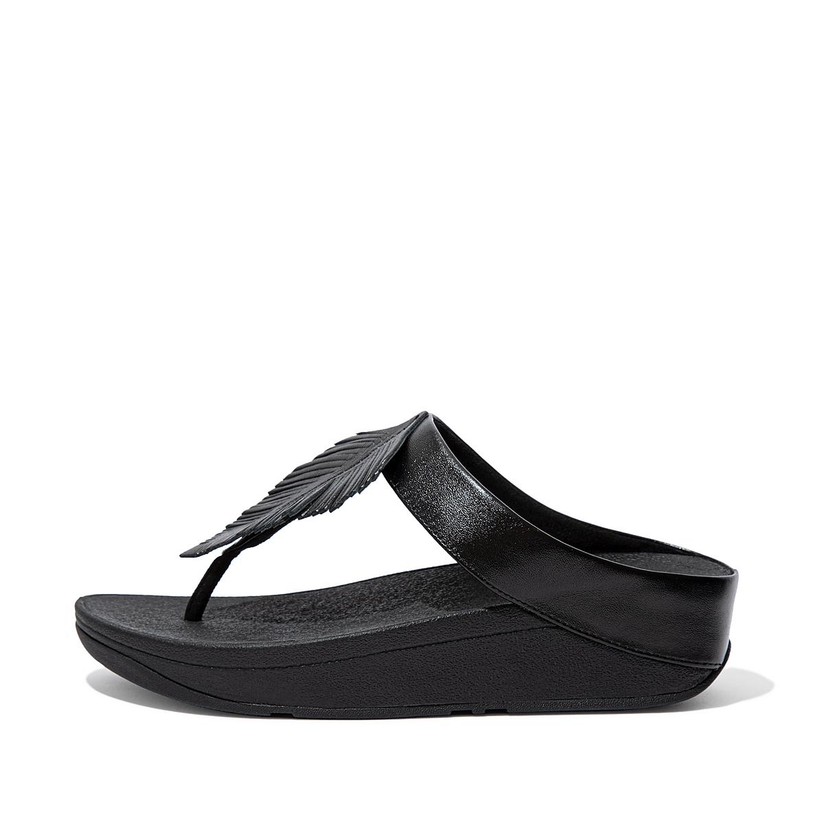 Fitflop FINO Feather Metallic Toe-Post Sandalen Dames Zwart | WRP610842