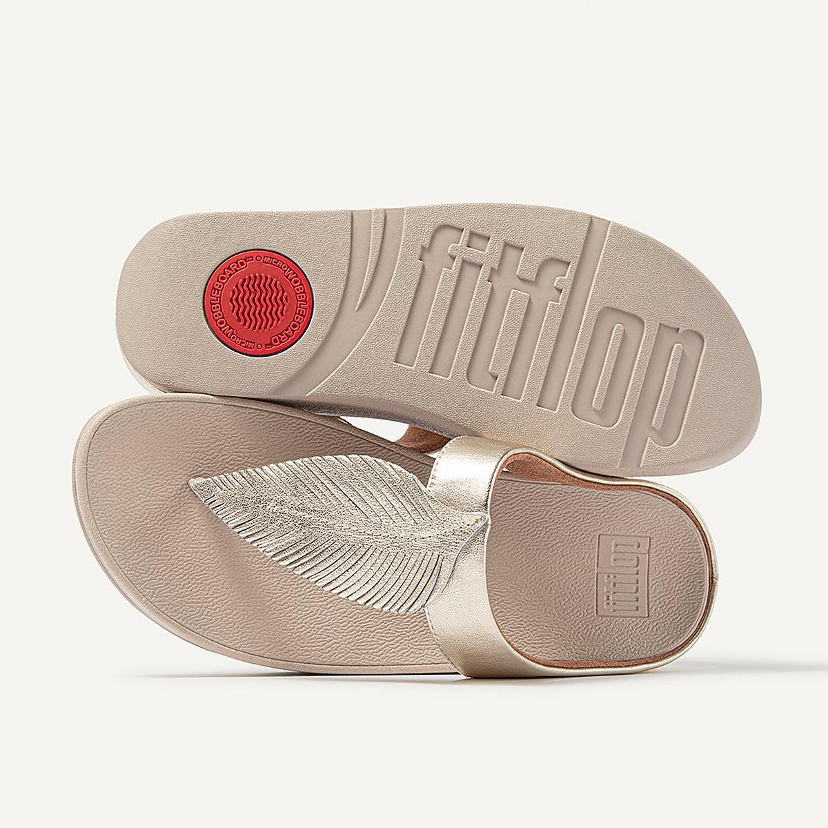 Fitflop FINO Feather Metallic Toe-Post Sandalen Dames Bruin Goud | ZKQ943867