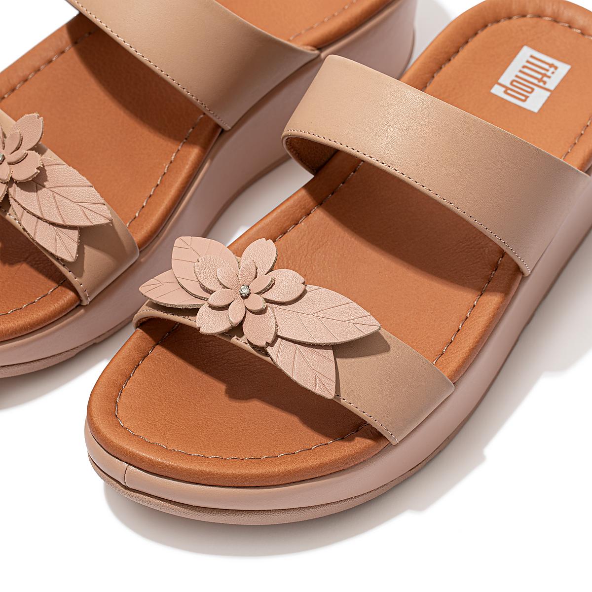 Fitflop FINO Floral Leather Slides Sandalen Dames Beige | MIV037824