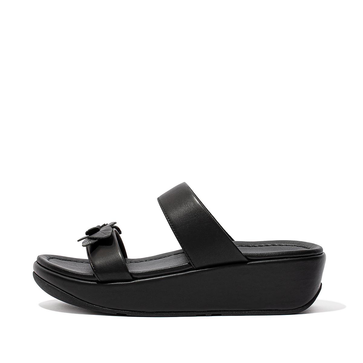 Fitflop FINO Floral Leather Slides Sandalen Dames Zwart | WPG450698