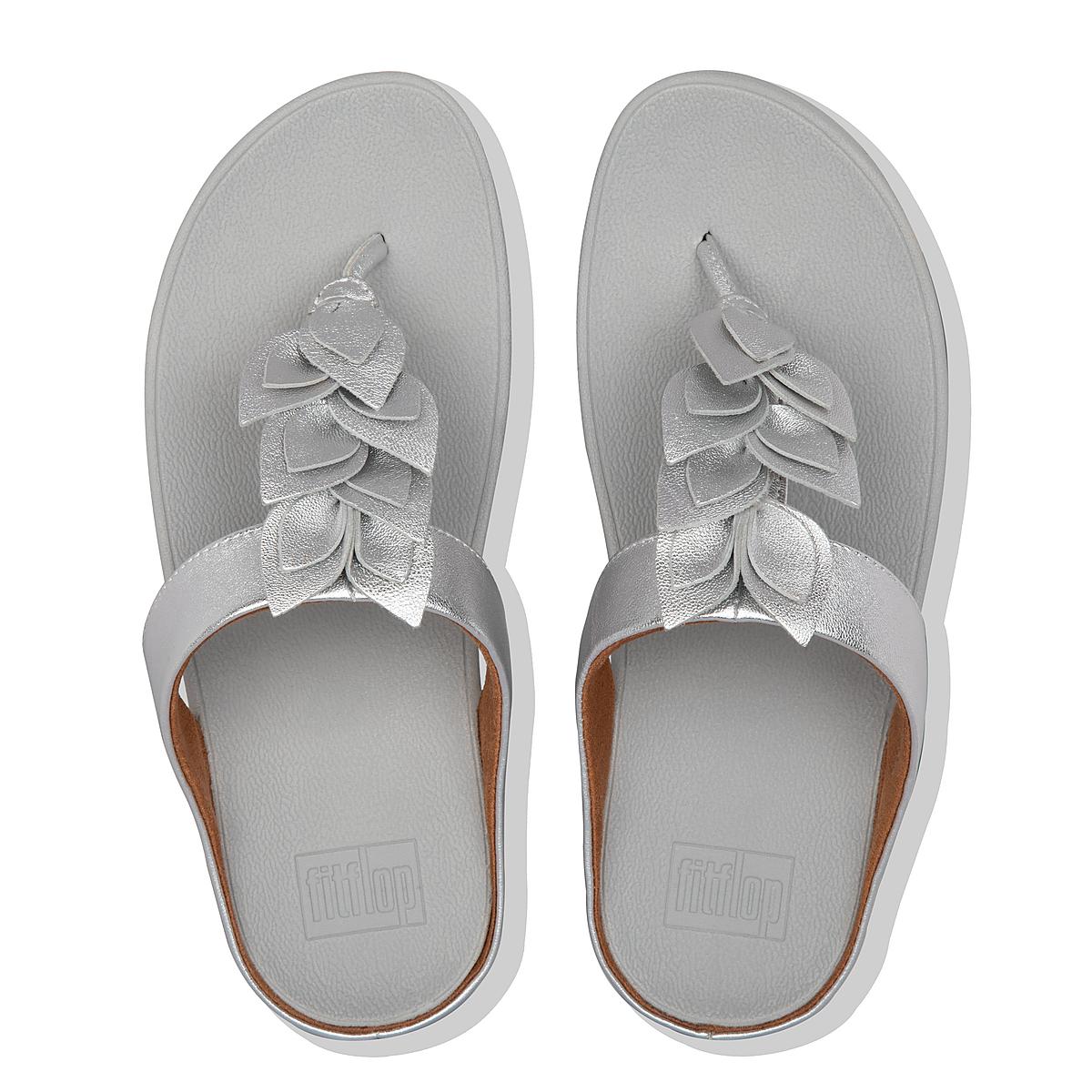 Fitflop FINO Leaf Metallic Leather Toe-Thongs Sandalen Dames Zilver | RKS451963