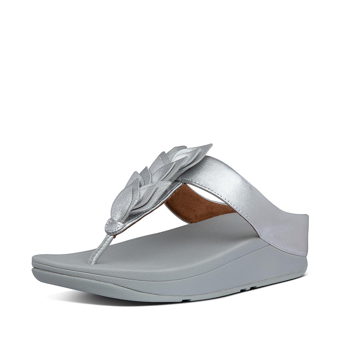 Fitflop FINO Leaf Metallic Leather Toe-Thongs Sandalen Dames Zilver | RKS451963