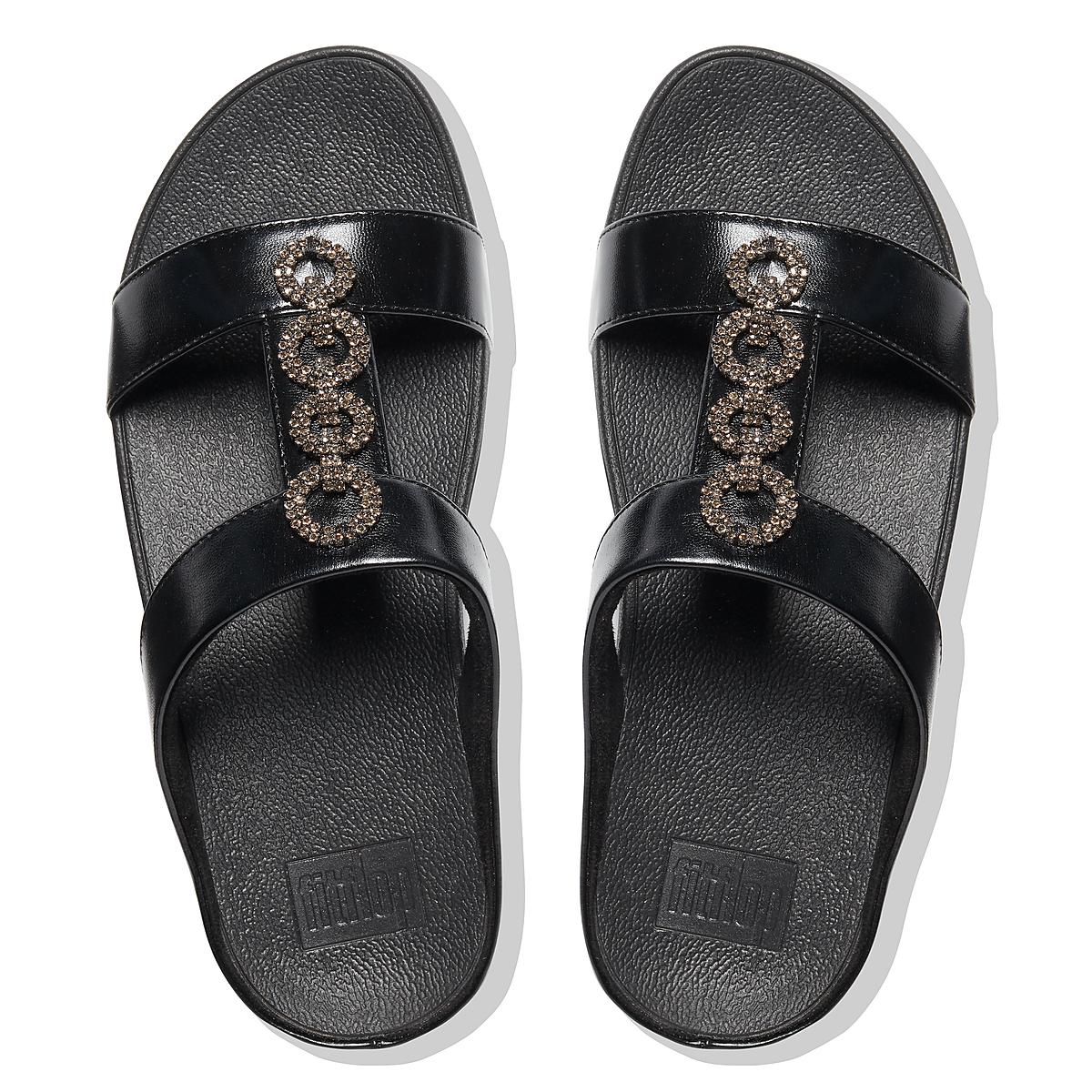 Fitflop FINO Sparkle Slides Sandalen Dames Zwart | LIN614592