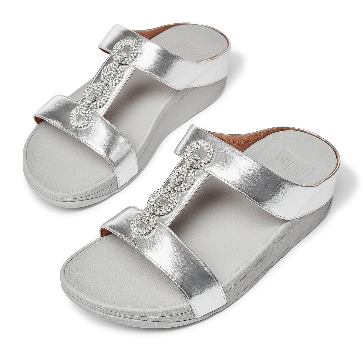 Fitflop FINO Sparkle Slides Sandalen Dames Zilver | SIC471983