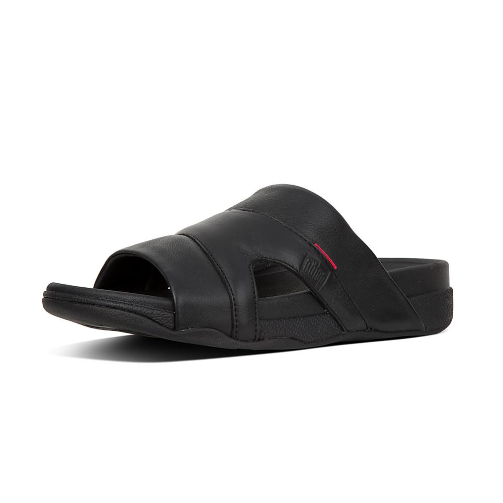 Fitflop FREEWAY Leather Pool Slides Sandalen Heren Zwart | ZDY286574