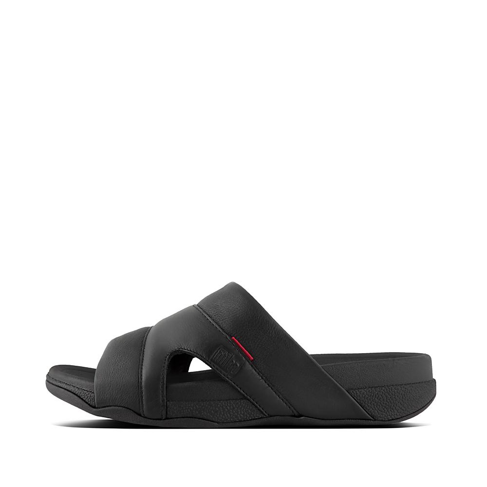 Fitflop FREEWAY Leather Pool Slides Sandalen Heren Zwart | ZDY286574