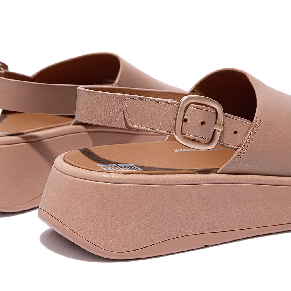 Fitflop F-MODE Leather Flatform Back-Strap Sandalen Dames Beige | NCL465981