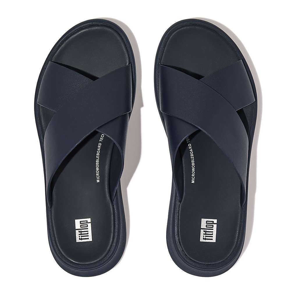 Fitflop F-MODE Leather Flatform Cross Slides Sandalen Dames Donkerblauw | IRN125483