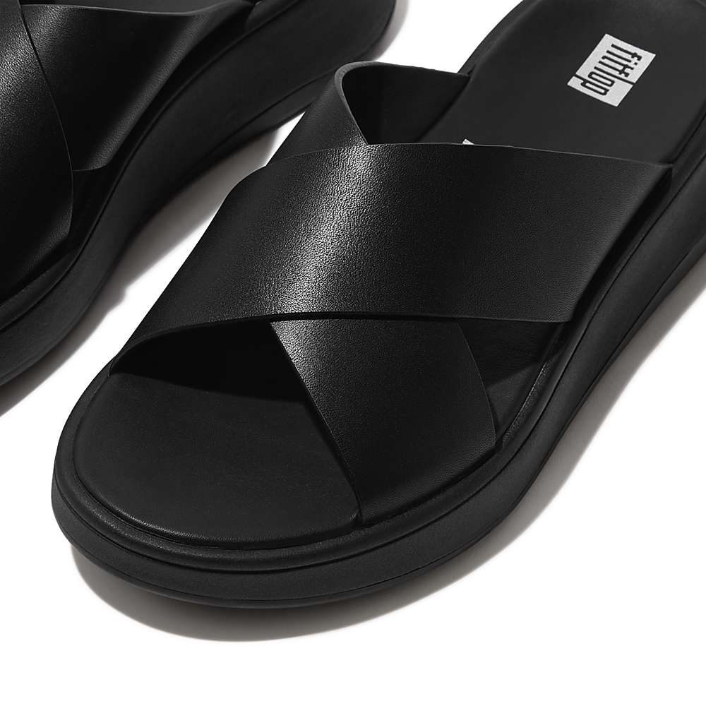 Fitflop F-MODE Leather Flatform Cross Slides Sandalen Dames Zwart | XGM937564