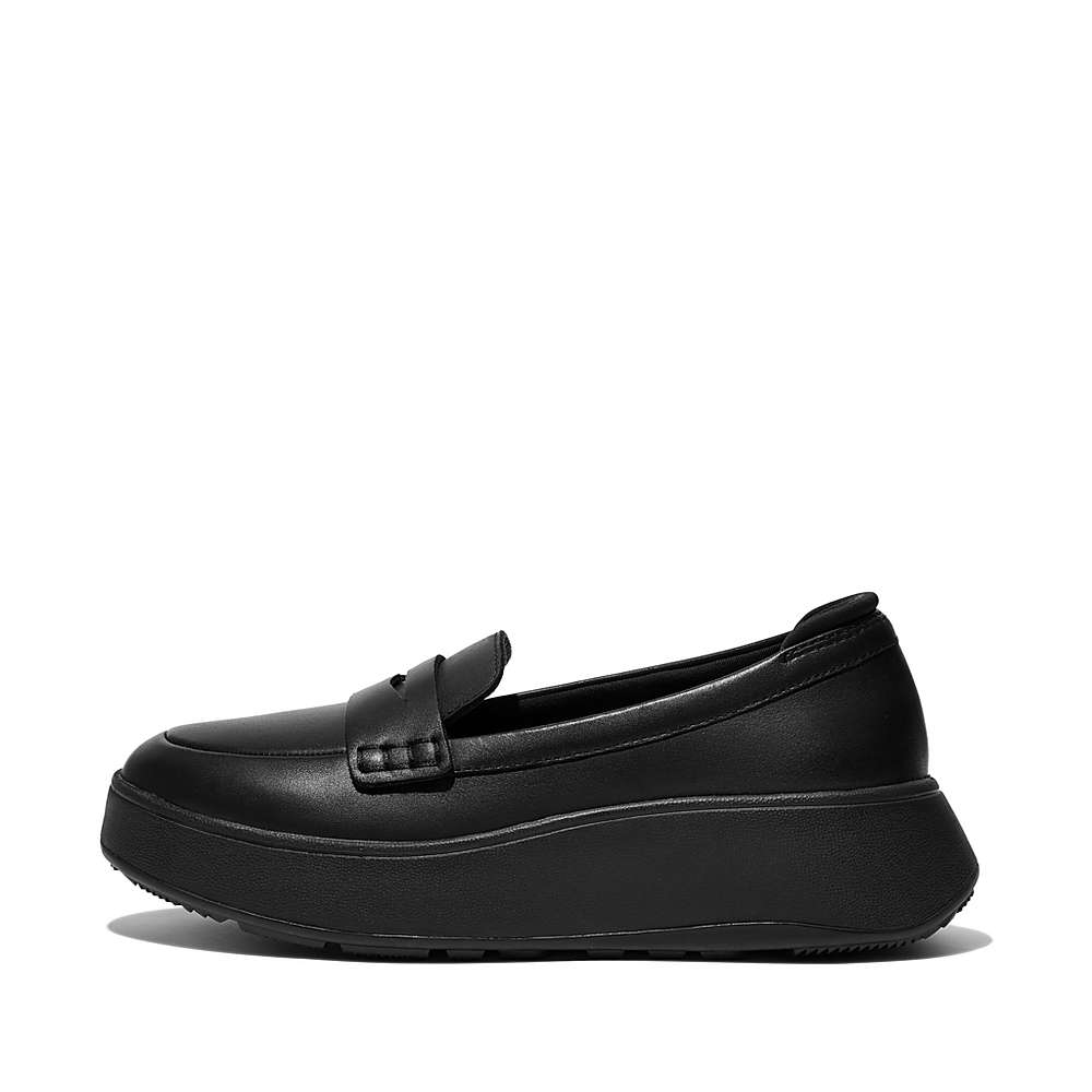 Fitflop F-MODE Leather Flatform Penny Loafers Dames Zwart | YXD490356