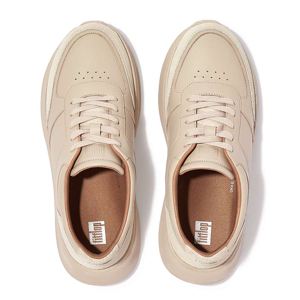 Fitflop F-MODE Leather Suede Flatform Sneakers Dames Grijs Beige | WNO079831