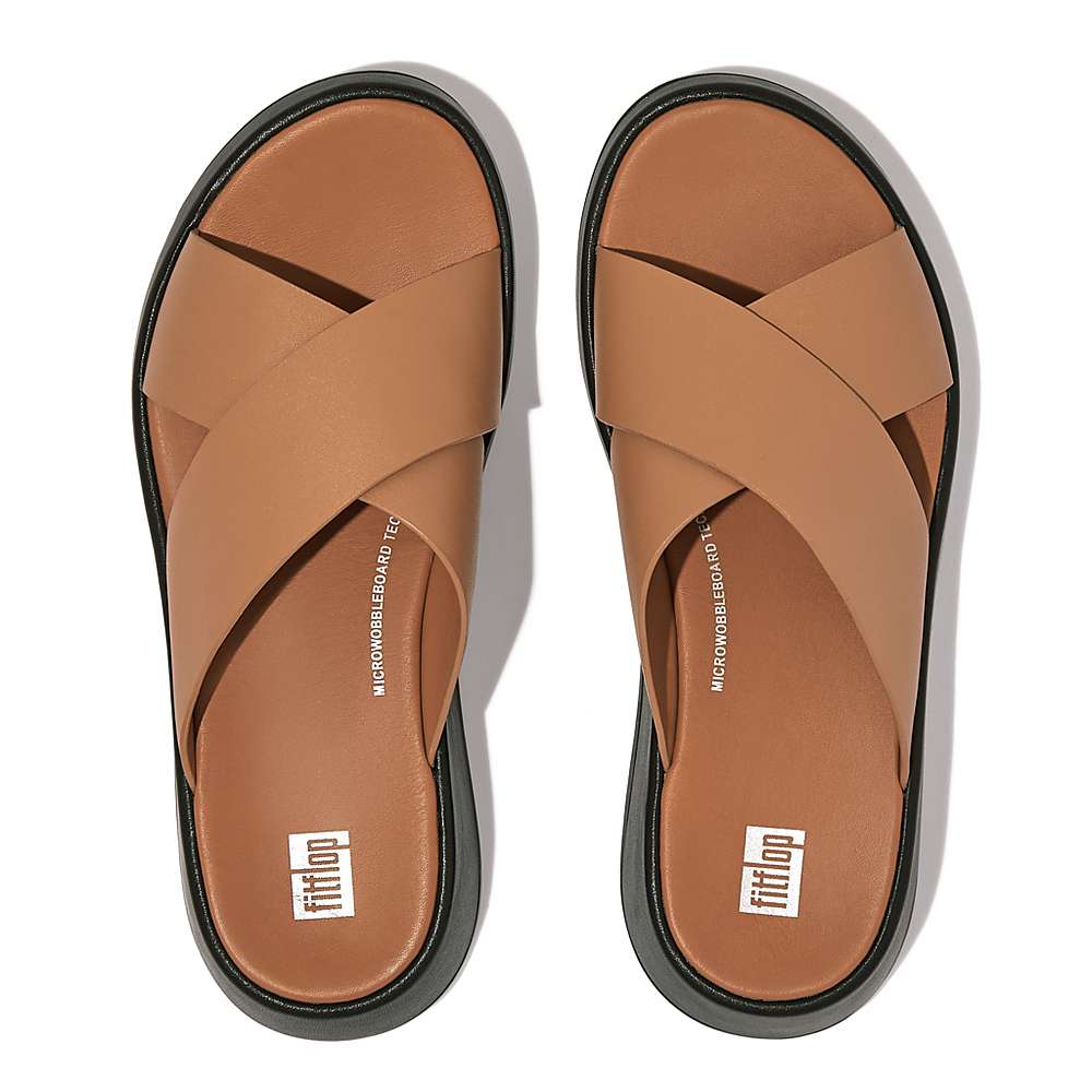 Fitflop F-MODE Luxe Leather Flatform Cross Slides Sandalen Dames Bruin | IYT635087