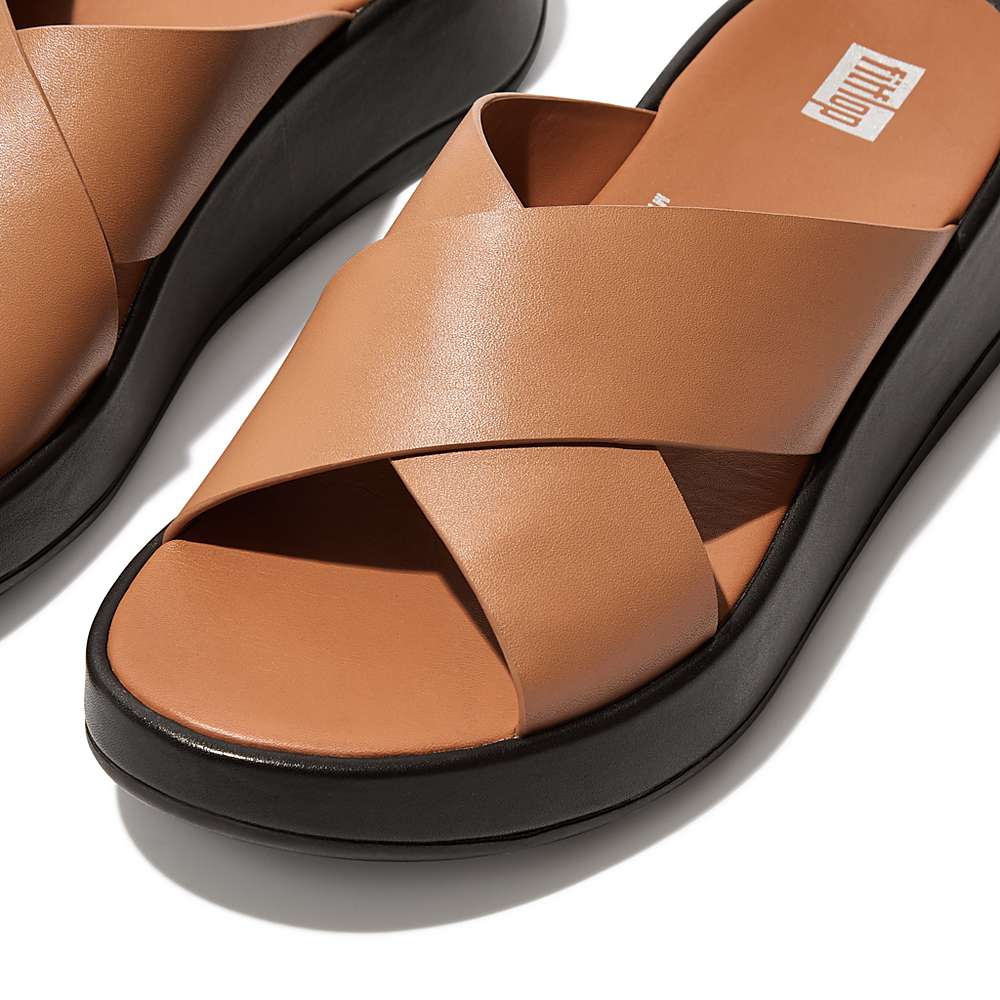 Fitflop F-MODE Luxe Leather Flatform Cross Slides Sandalen Dames Bruin | IYT635087