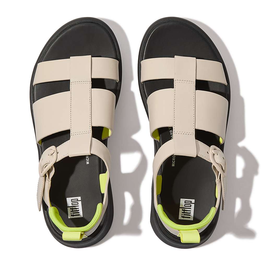 Fitflop F-MODE Neon-Pop Leather Flatform Fisherman Sandalen Dames Grijs Geel | JDV915763