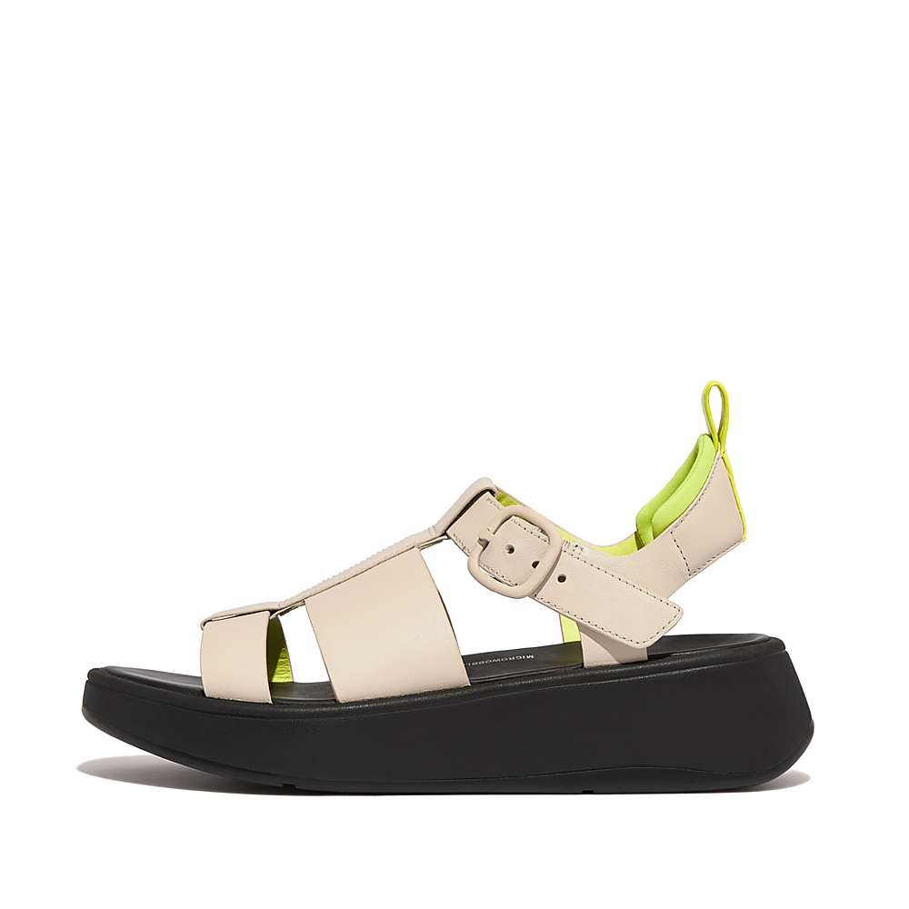 Fitflop F-MODE Neon-Pop Leather Flatform Fisherman Sandalen Dames Grijs Geel | JDV915763