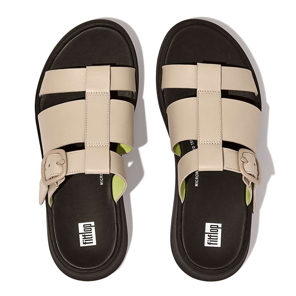 Fitflop F-MODE Neon-Pop Leather Flatform Fisherman Slides Sandalen Dames Grijs Geel | QOZ640298