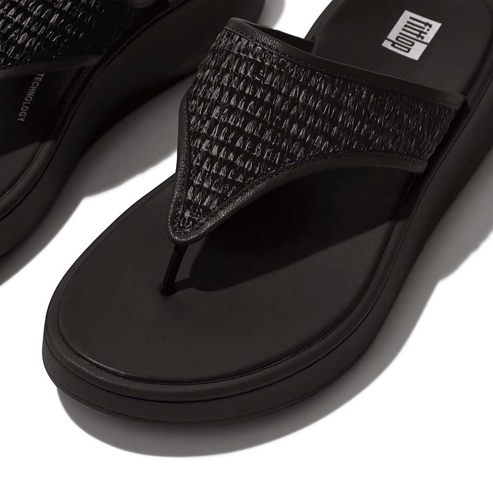 Fitflop F-MODE Woven Flatform Toe-Post Sandalen Dames Zwart | DRE027956