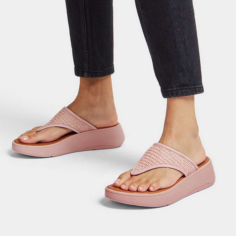 Fitflop F-MODE Woven Flatform Toe-Post Sandalen Dames Roze | NDK609458