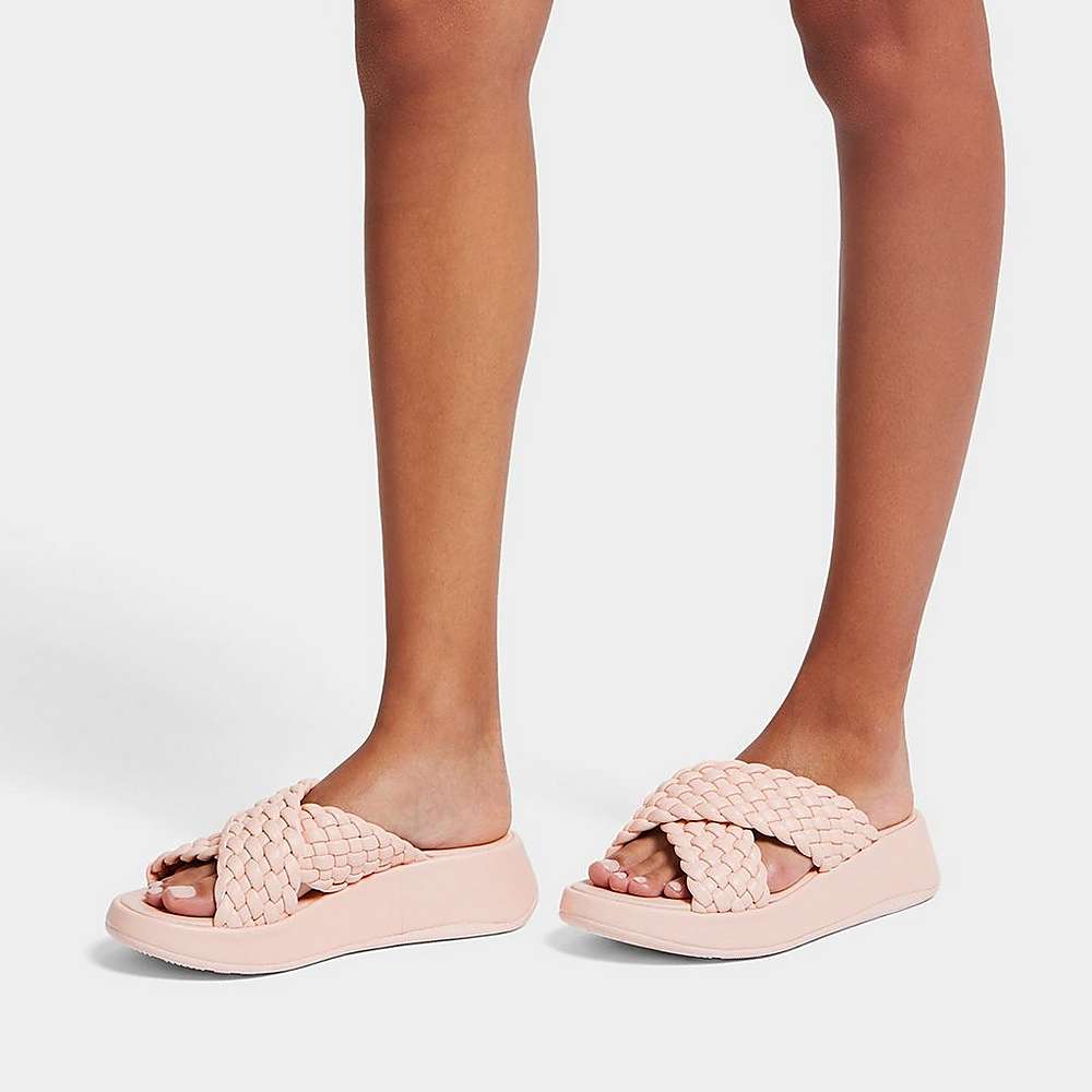 Fitflop F-MODE Woven Leather Flatform Cross Slides Sandalen Dames Roze | DKJ915670