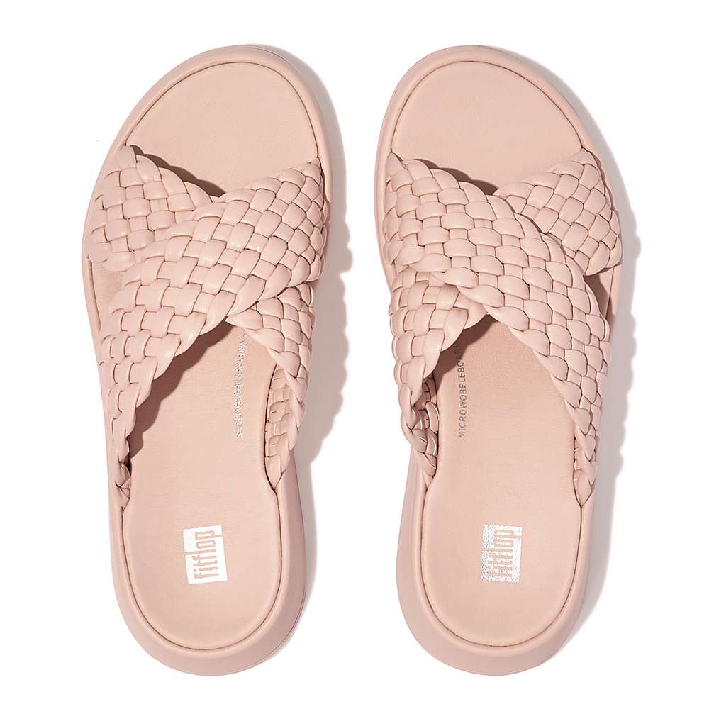 Fitflop F-MODE Woven Leather Flatform Cross Slides Sandalen Dames Roze | DKJ915670