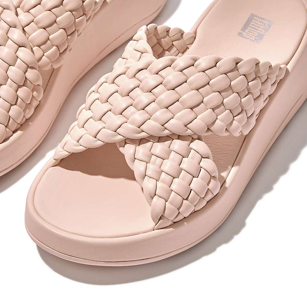 Fitflop F-MODE Woven Leather Flatform Cross Slides Sandalen Dames Roze | DKJ915670