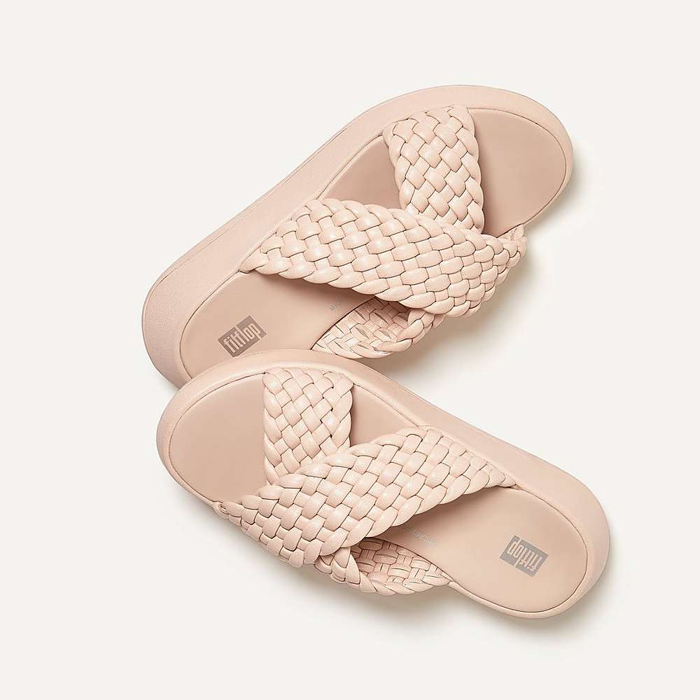 Fitflop F-MODE Woven Leather Flatform Cross Slides Sandalen Dames Roze | DKJ915670