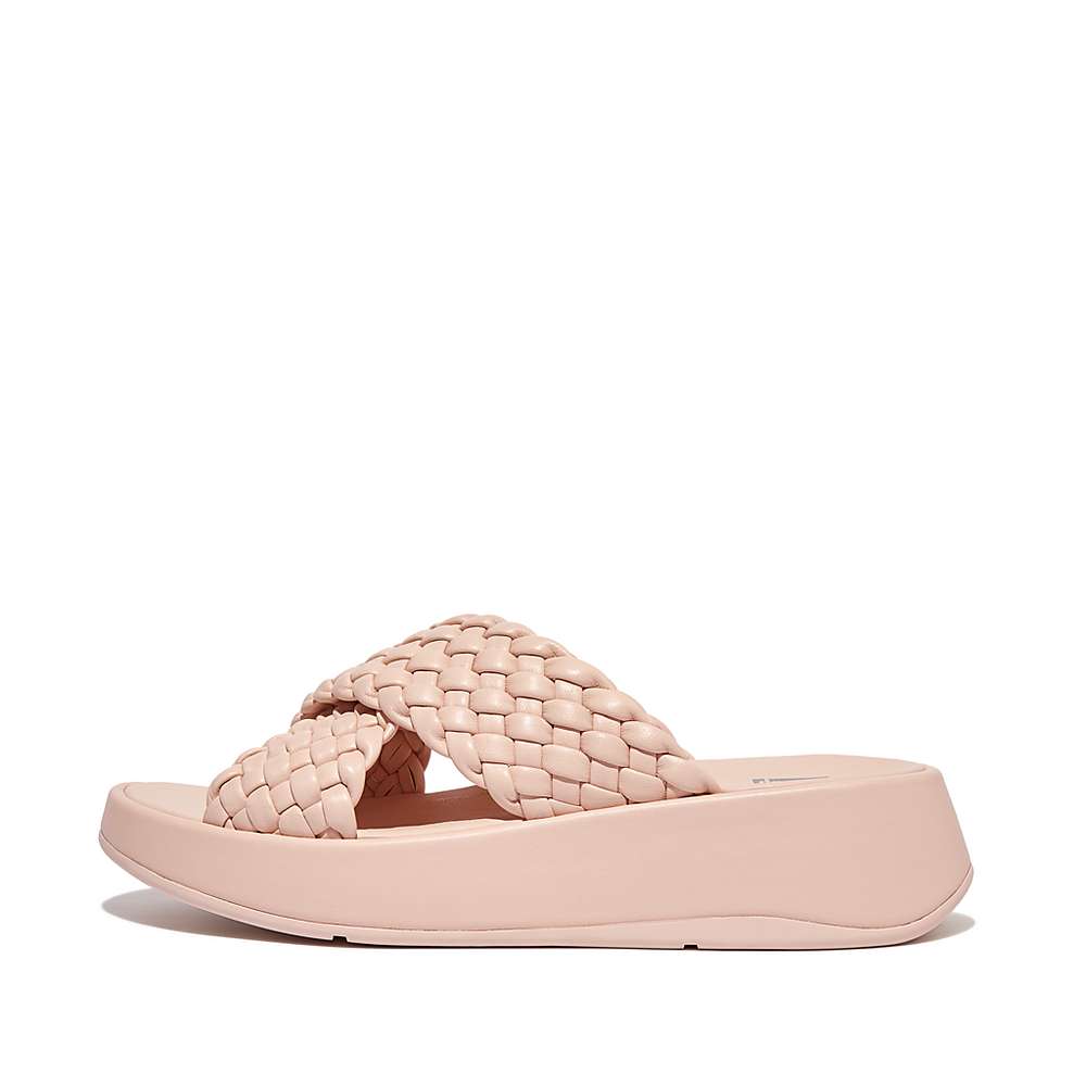 Fitflop F-MODE Woven Leather Flatform Cross Slides Sandalen Dames Roze | DKJ915670