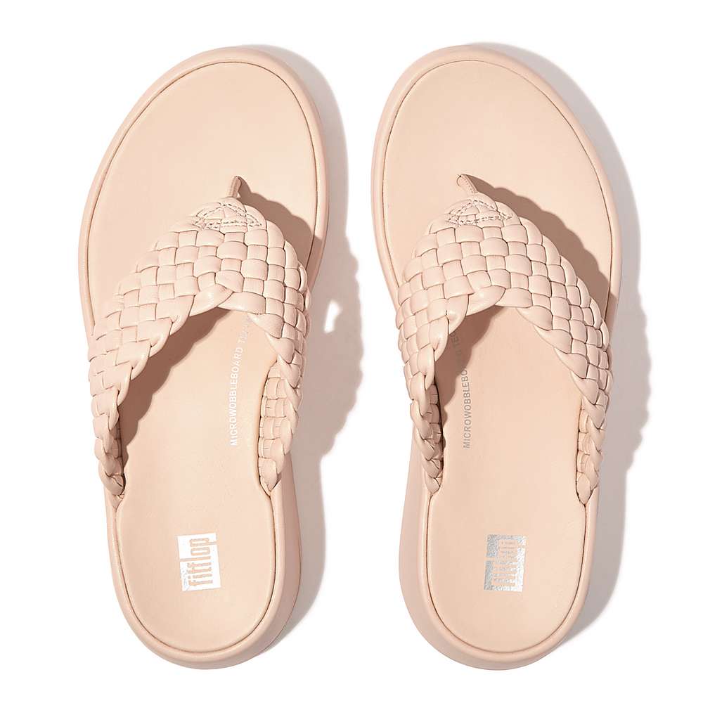 Fitflop F-MODE Woven Leather Flatform Toe-Post Sandalen Dames Roze | JAO082539