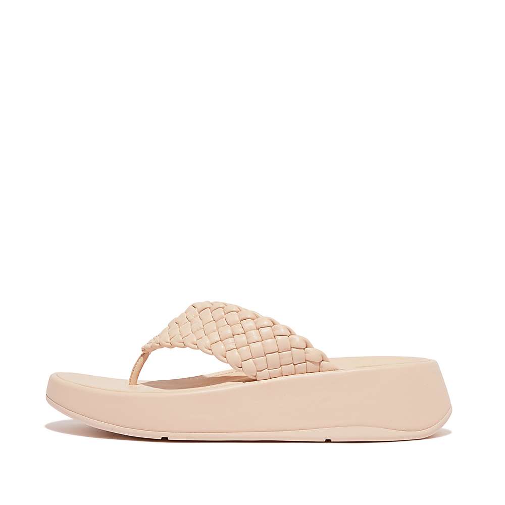 Fitflop F-MODE Woven Leather Flatform Toe-Post Sandalen Dames Roze | JAO082539