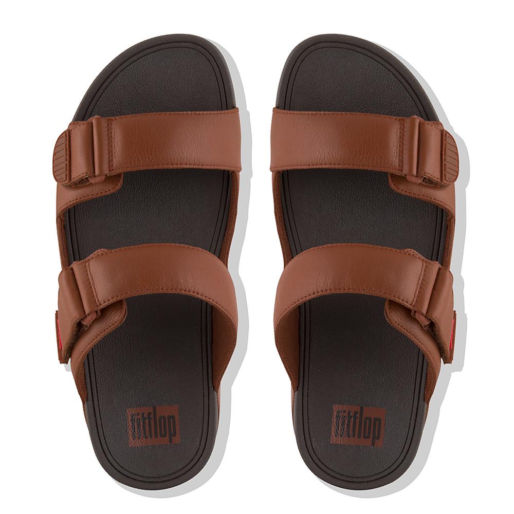 Fitflop GOGH MOC Adjustable Leather Slides Sandalen Heren Donkerbruin | FJC536028