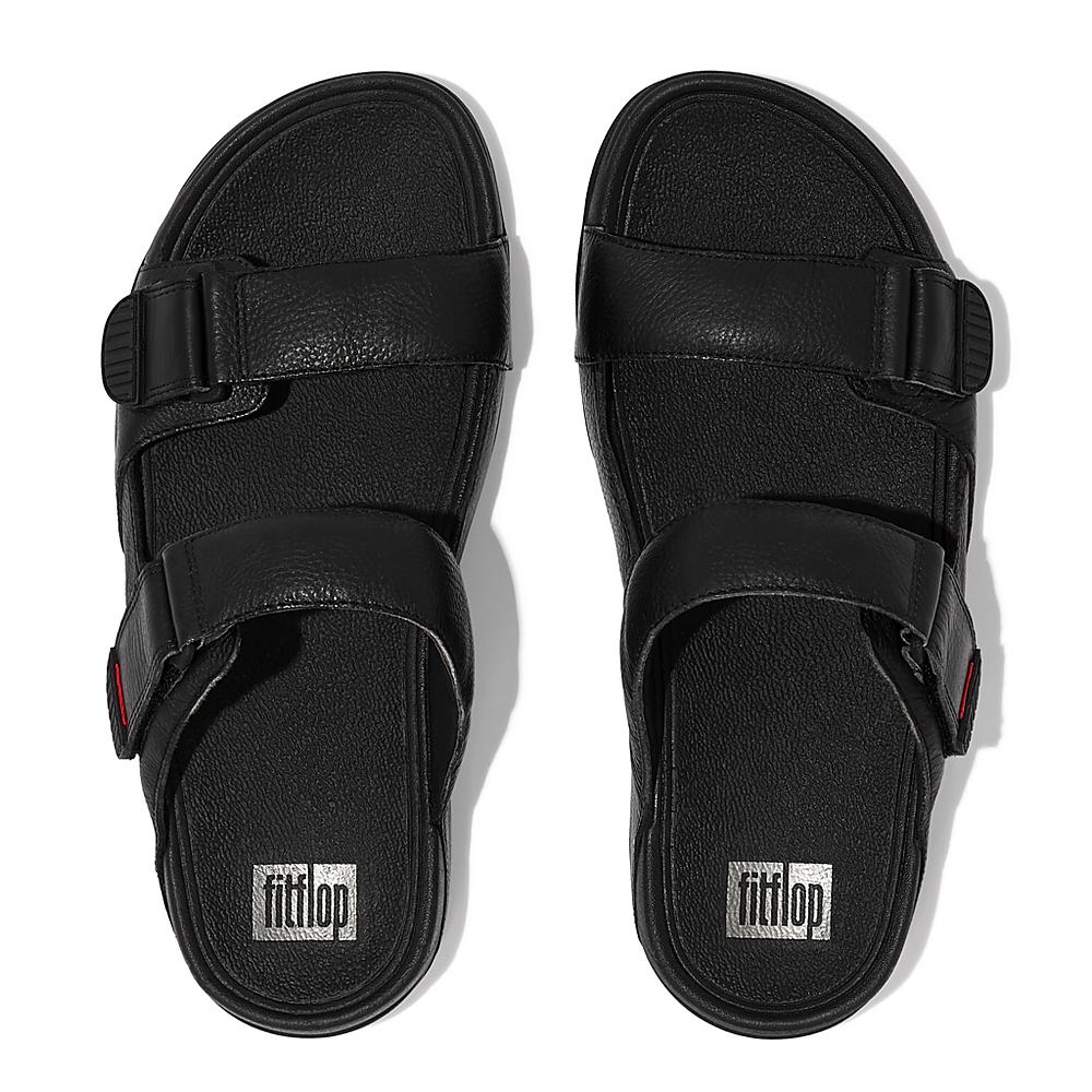 Fitflop GOGH MOC Adjustable Leather Slides Sandalen Heren Zwart | RVB861507