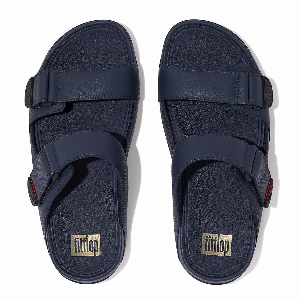 Fitflop GOGH MOC Adjustable Leather Slides Sandalen Heren Donkerblauw | VSO914785