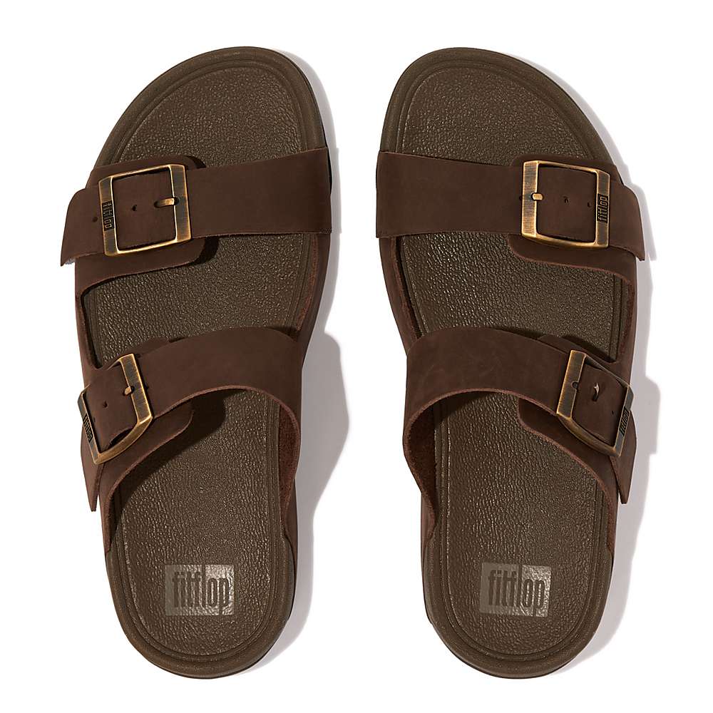 Fitflop GOGH MOC Buckle Nubuck Slides Sandalen Heren Bruin | BFJ164753