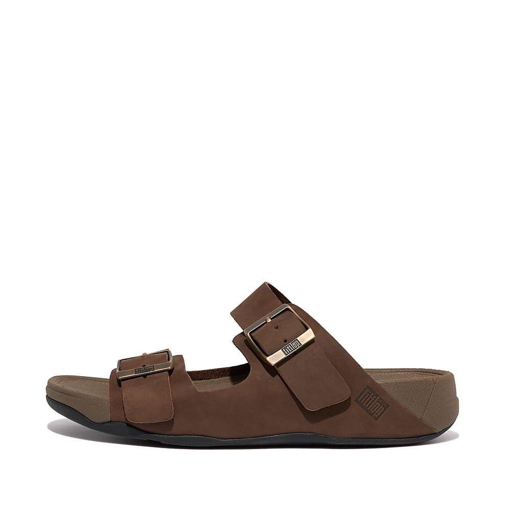 Fitflop GOGH MOC Buckle Nubuck Slides Sandalen Heren Bruin | BFJ164753